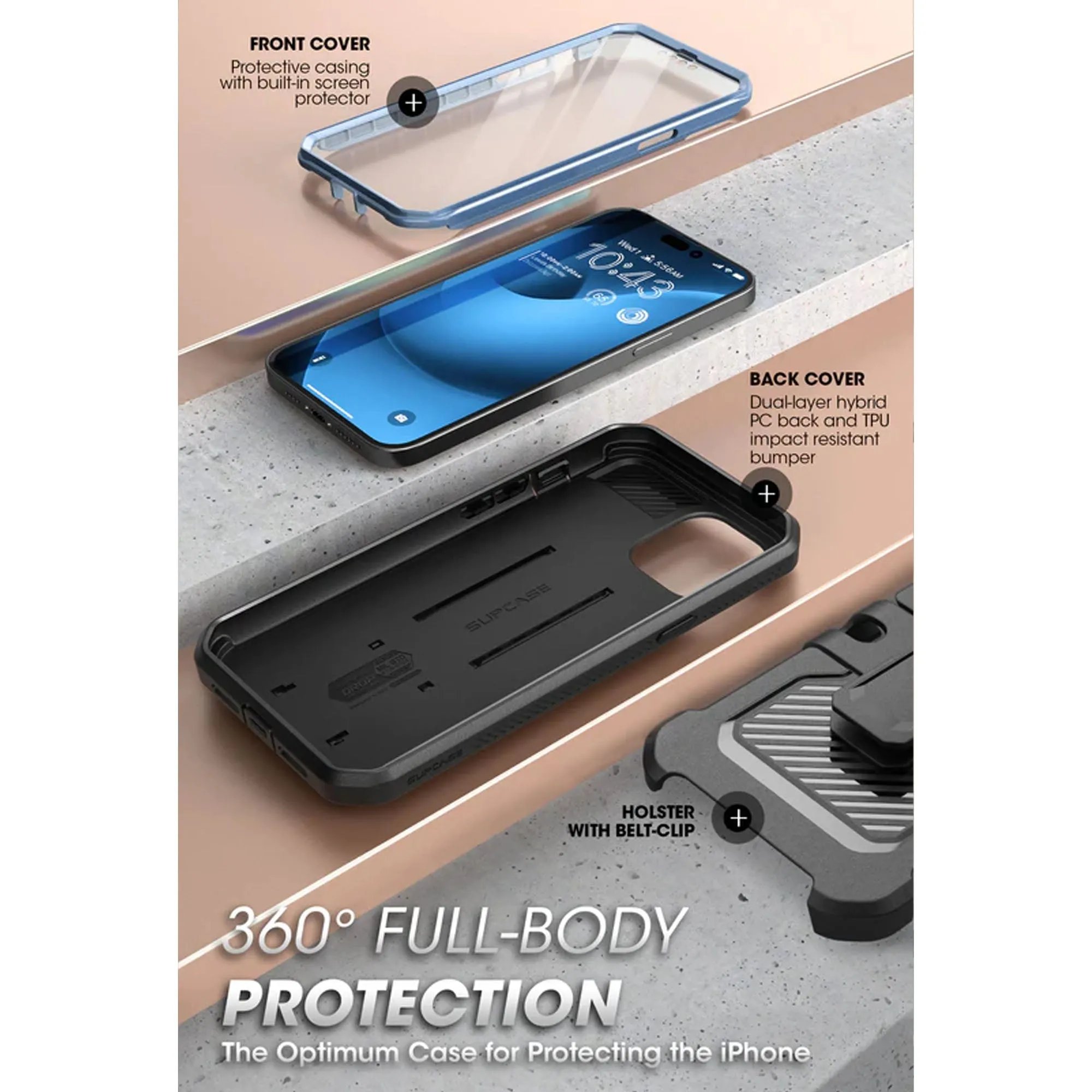 Supcase Unicorn Beetle UB PRO for iPhone 14 - Rugged Case with Built-In Screen Protector - Metallic Blue