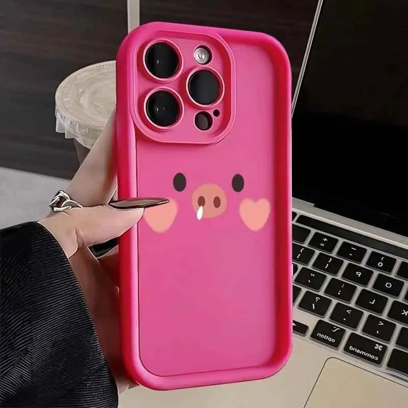 TSP135 Cute Phone Cases For iPhone 14, 13, 12, 11, 15 Pro Max, XS, XR, X, 8, 7 Plus, SE2, 14Pro, and 15Pro -  Pig Cartoon Pattern