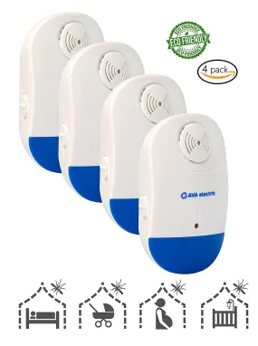 Ultrasonic Pest Repeller Plug in [pack of 4] - by AVA Electric - Dual Wave Electronic Best Pest Control for Mosquitoes, Roaches, Mice, Cockroach, Ant, Spider, Bugs. With Night Light.