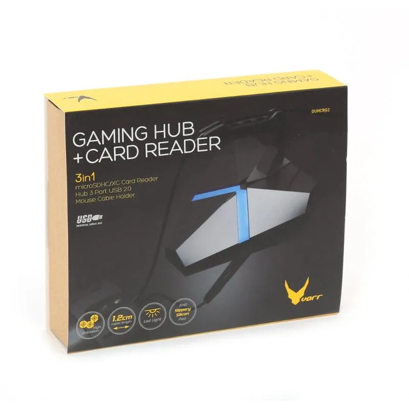 Varr Omega Gaming Mouse Bungee USB 2.0 Hub with Card Reader - Black & Silver | 428545