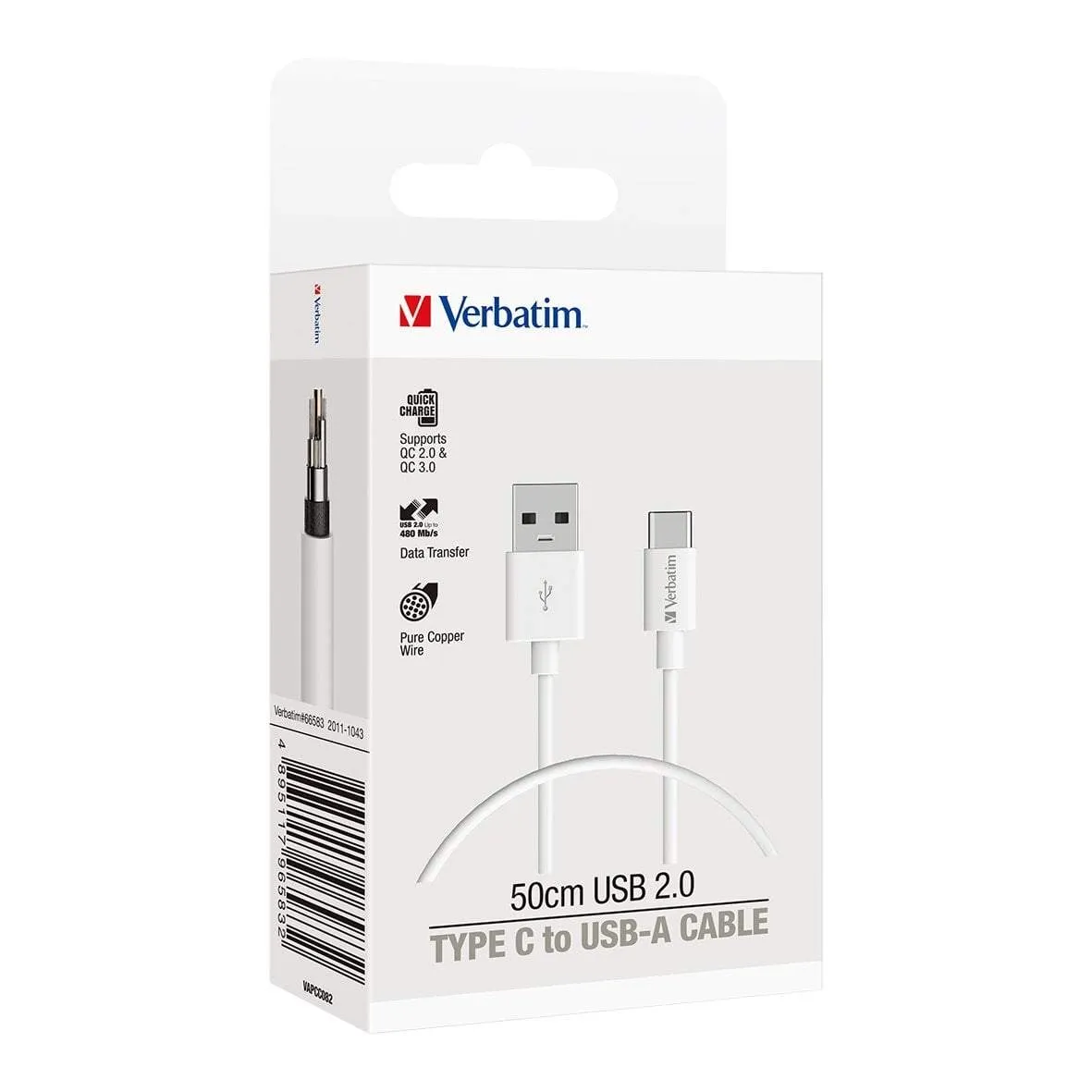 Verbatim Essentials Charge & Sync USB-C Cable 1mt - White