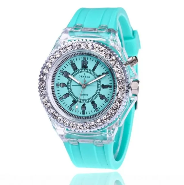 Women's LED Light Quartz Watch with Silicone Band