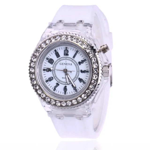 Women's LED Light Quartz Watch with Silicone Band