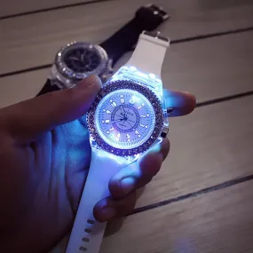 Women's LED Light Quartz Watch with Silicone Band