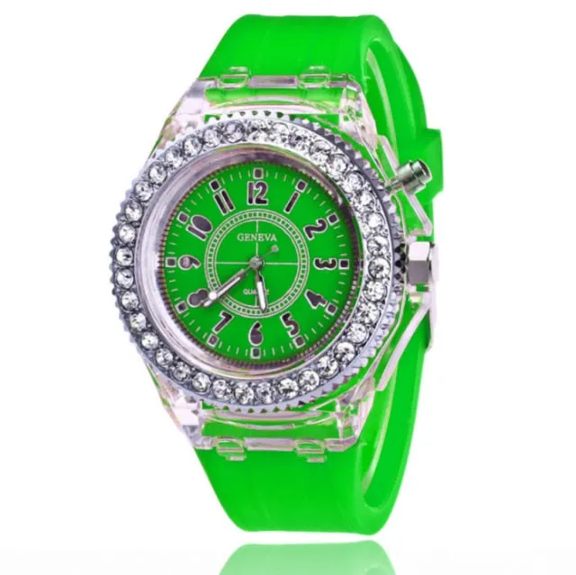 Women's LED Light Quartz Watch with Silicone Band