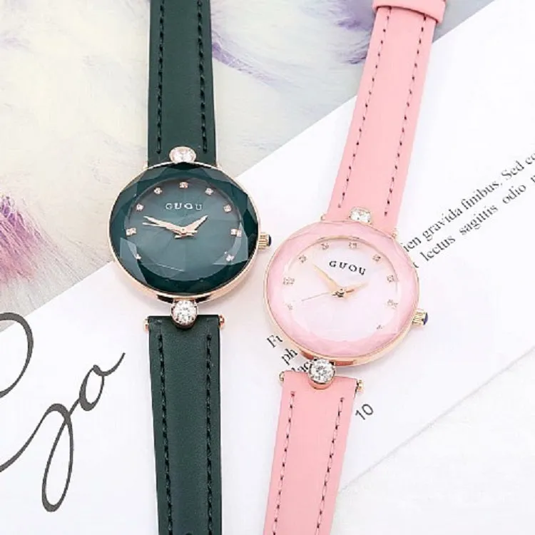 Women's Watch red diamond leather strap simple waterproof elegant watch