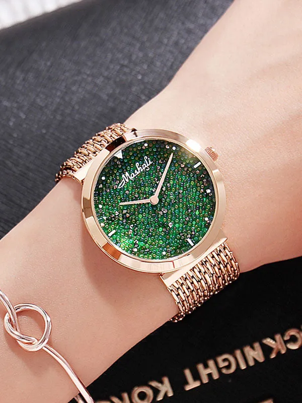 Women's Watch Shiny green large dial with full diamond tassel strap women's clothing  watch