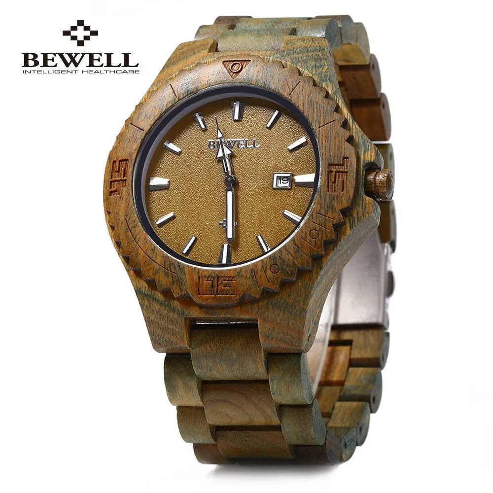 Wooden Quartz Watch for Men Calendar Luminous Pointers Waterproof Dress Watches