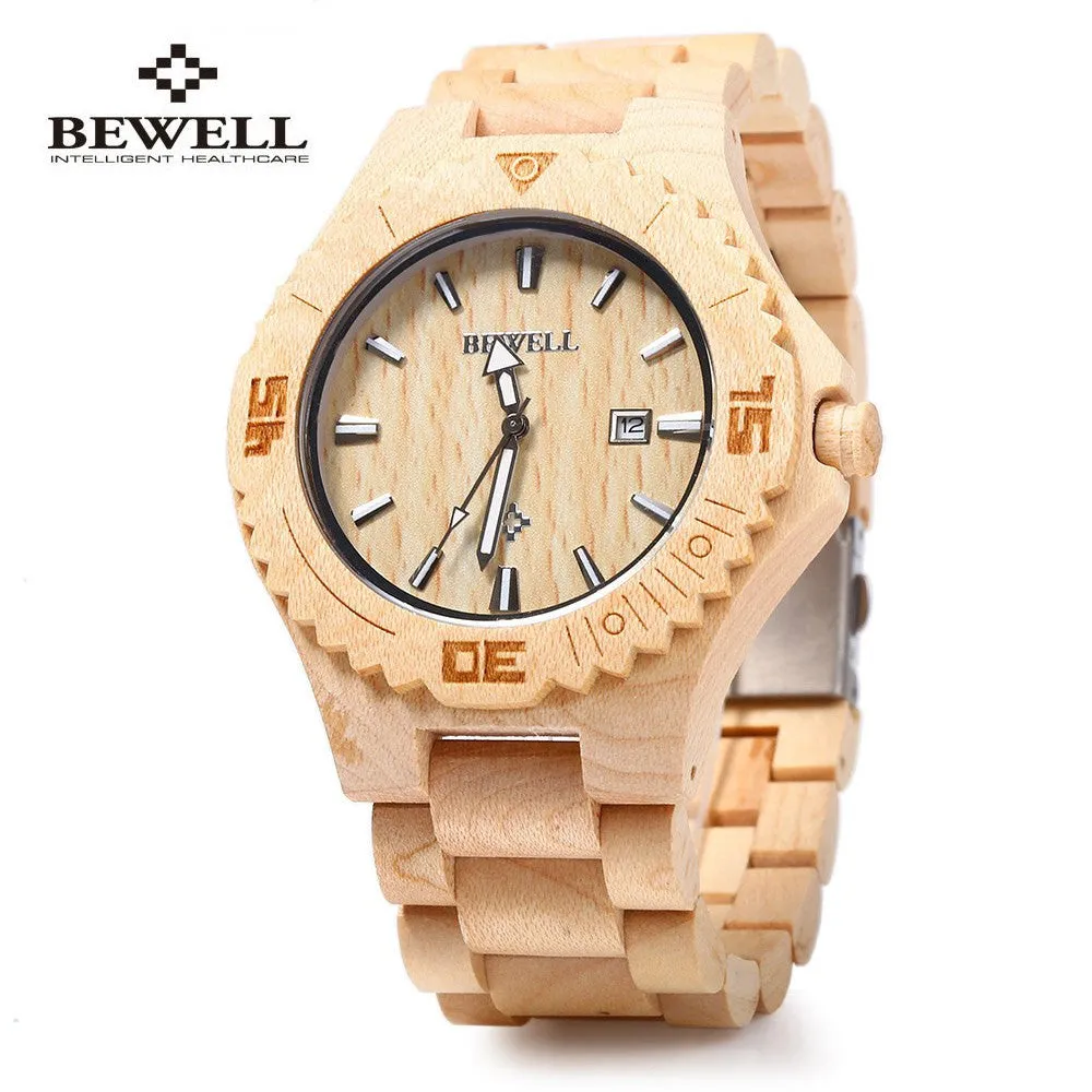 Wooden Quartz Watch for Men Calendar Luminous Pointers Waterproof Dress Watches