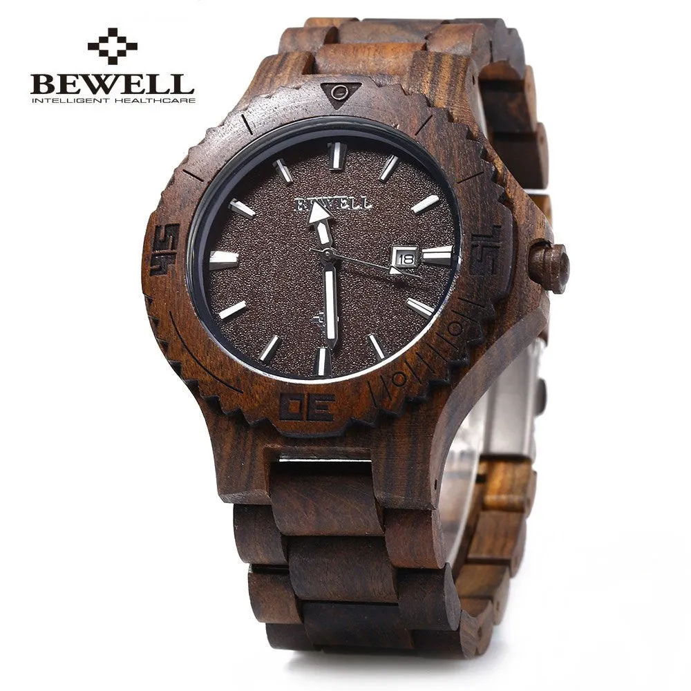 Wooden Quartz Watch for Men Calendar Luminous Pointers Waterproof Dress Watches