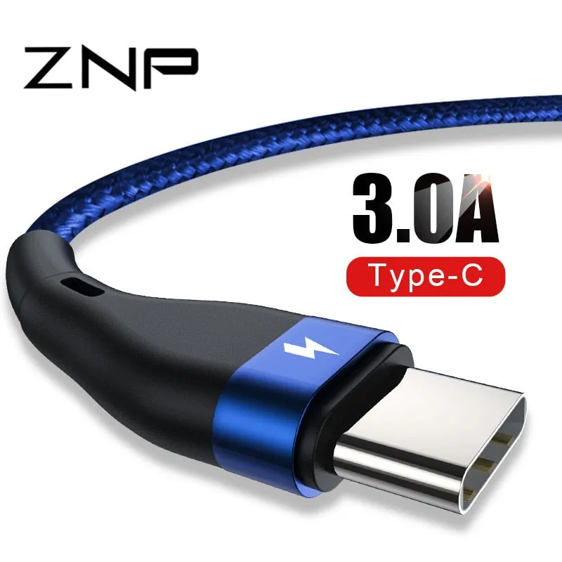 ZNP USB Type C Cable For Samsung S10 S9 S8 A50 Xiaomi Redmi Note 7 Fast Charging USB-C Charger Mobile Phone USBC Type-C Cable