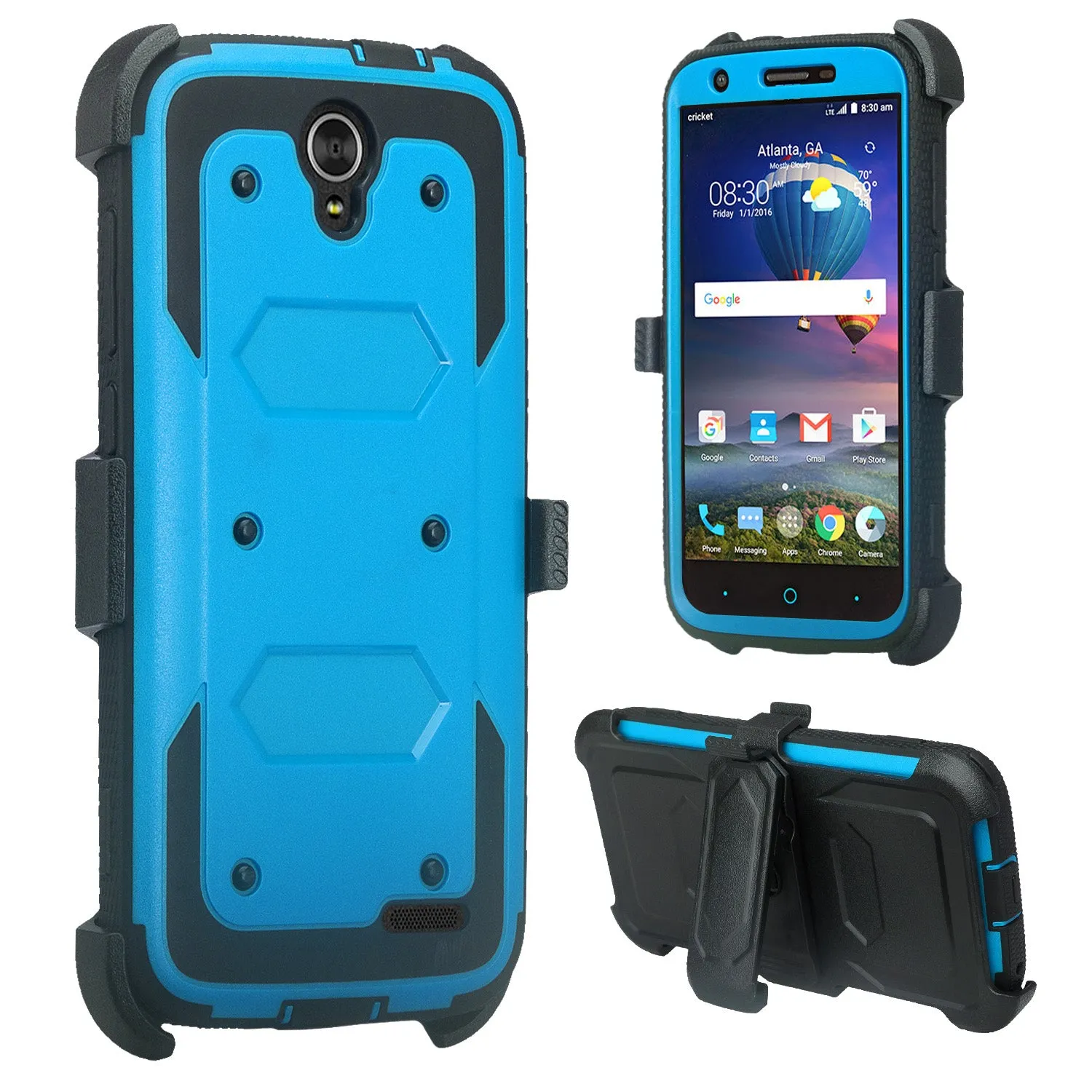 ZTE Grand X3 Case, ZMAX Champ, ZMAX Grand, Warp 7, Avid 916, Rugged Full-Body Armor[Built-in Screen Protector] Heavy Duty Holster Shell Combo Case - Blue