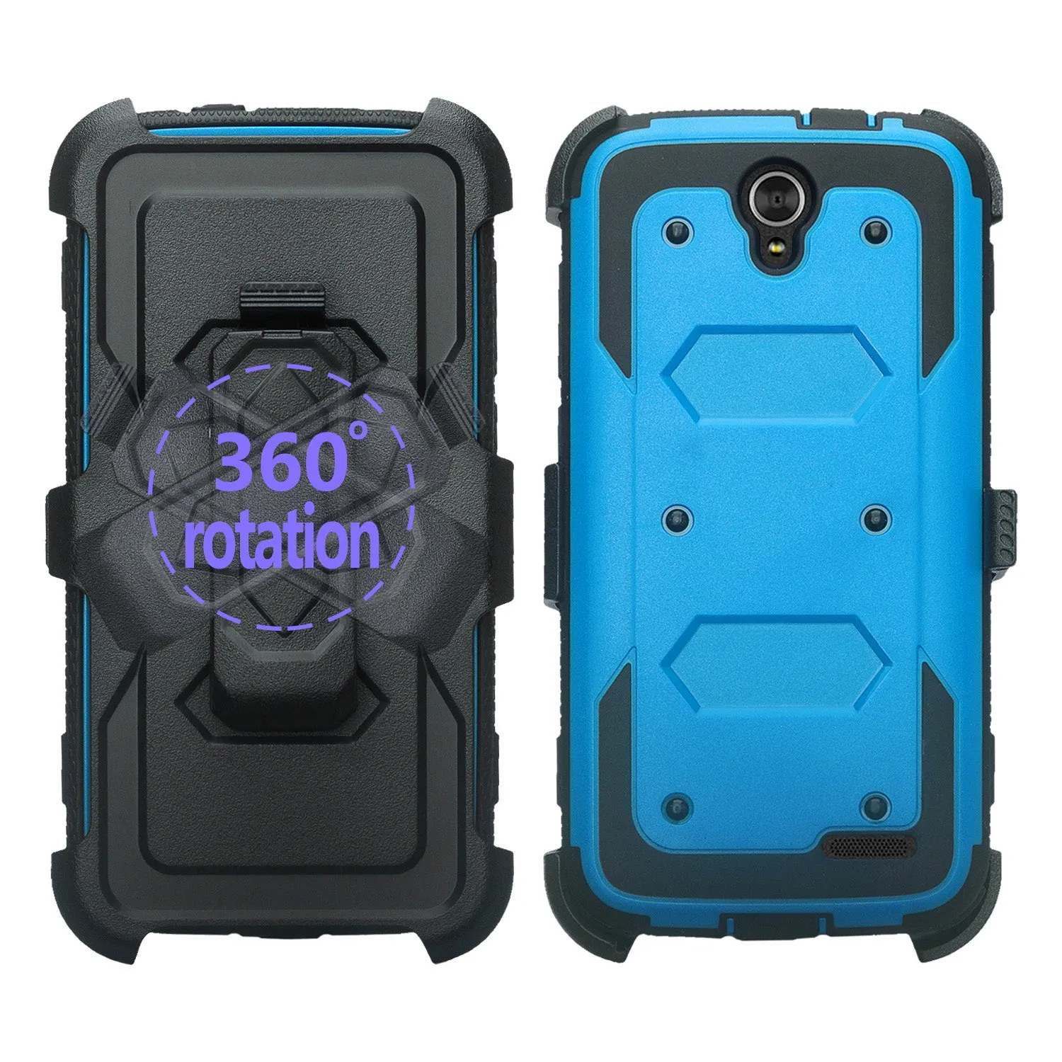 ZTE Grand X3 Case, ZMAX Champ, ZMAX Grand, Warp 7, Avid 916, Rugged Full-Body Armor[Built-in Screen Protector] Heavy Duty Holster Shell Combo Case - Blue