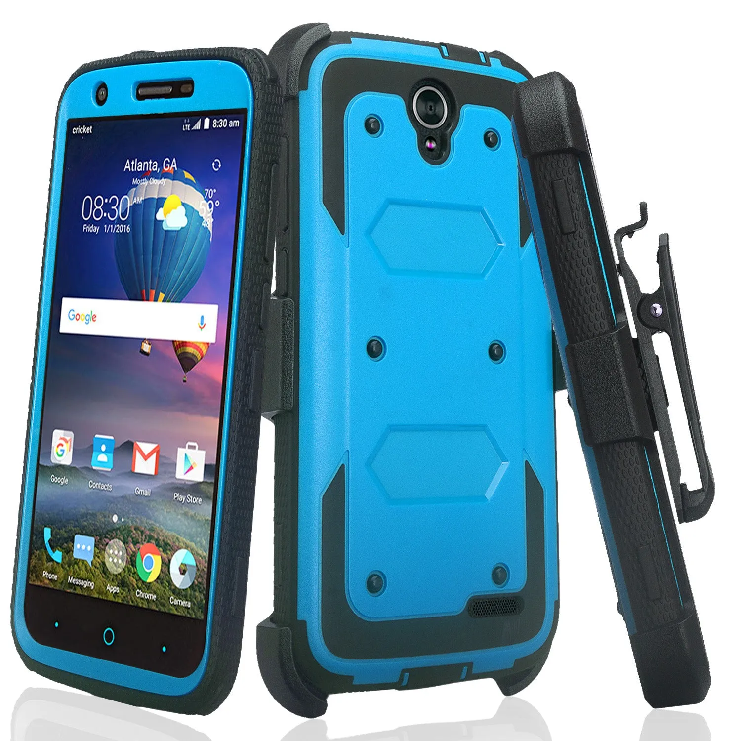 ZTE Grand X3 Case, ZMAX Champ, ZMAX Grand, Warp 7, Avid 916, Rugged Full-Body Armor[Built-in Screen Protector] Heavy Duty Holster Shell Combo Case - Blue